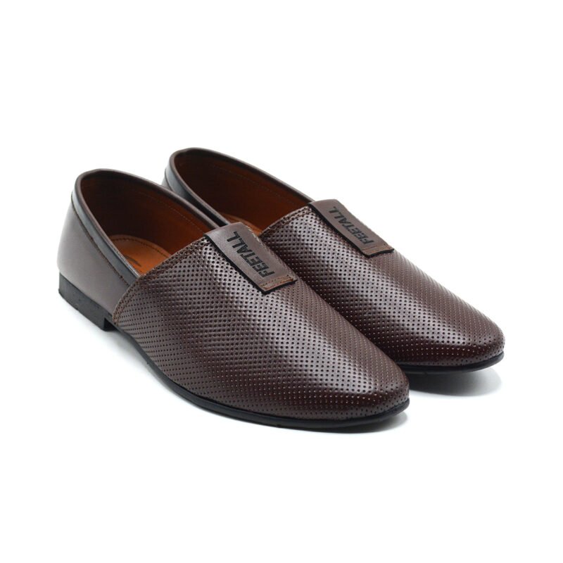 Brown leather slip-on shoes