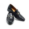 Elegant Black Leather Loafers with Golden Buckle