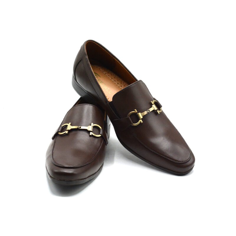 Brown Leather Loafers with Golden Buckles
