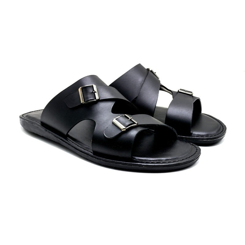 Black Double Buckle Slippers